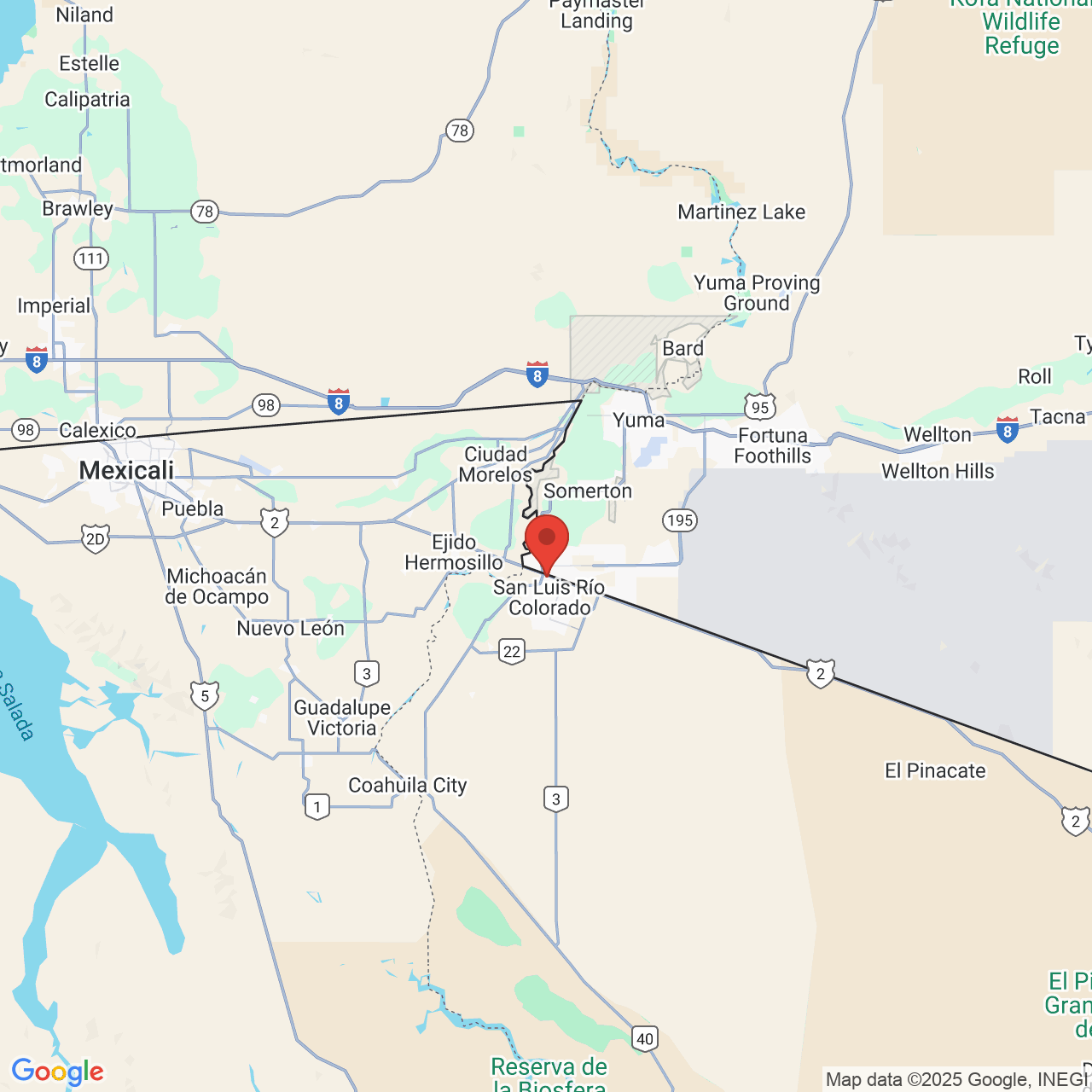 Google map image of our location in Av Benito Juárez García 610 San Luis Rio, B.C.