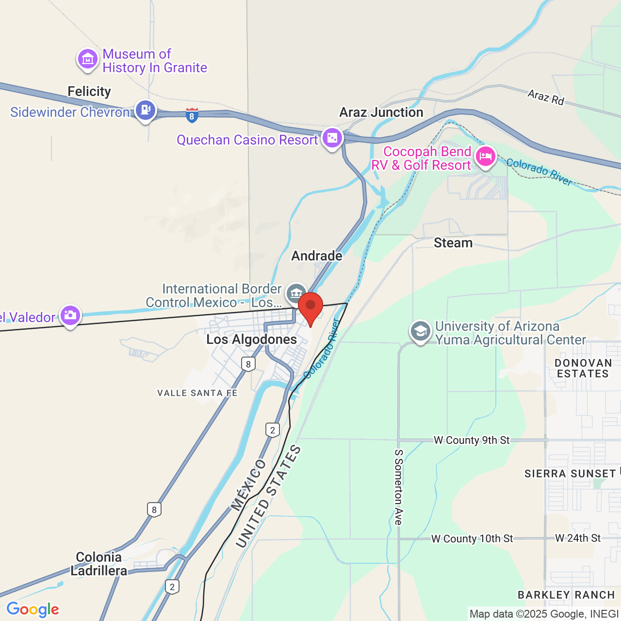 Google map image of our location in Av. Robles s/n  Los Algodones, B.C.