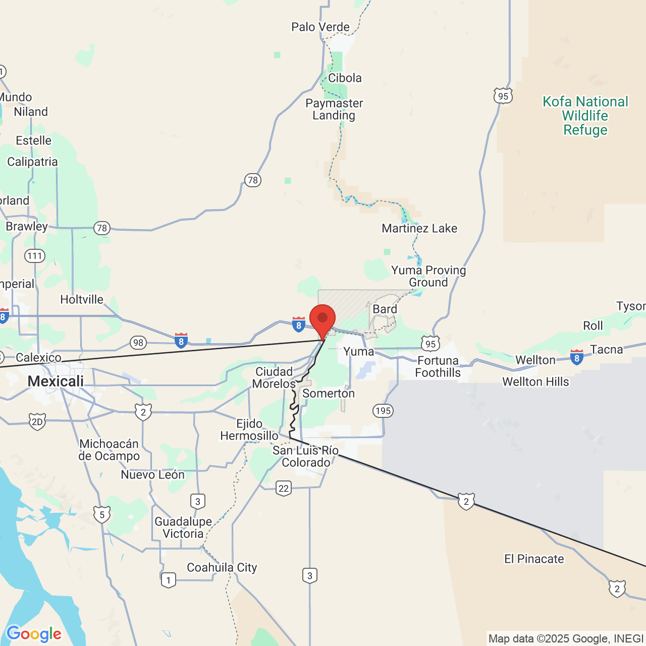 Google map image of our location in Av. Robles s/n Los Algodones, B.C.