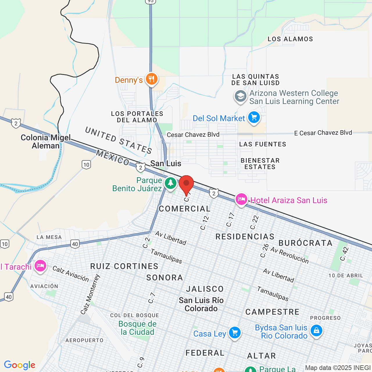 Google map image of our location in Av Benito Juárez García 610 San Luis Rio, B.C.